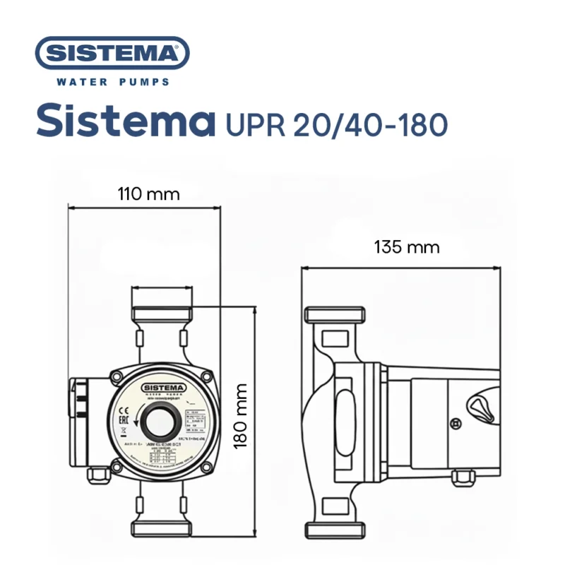 ابعاد پمپ سیرکولاتور سیستما UPR 20/40-180