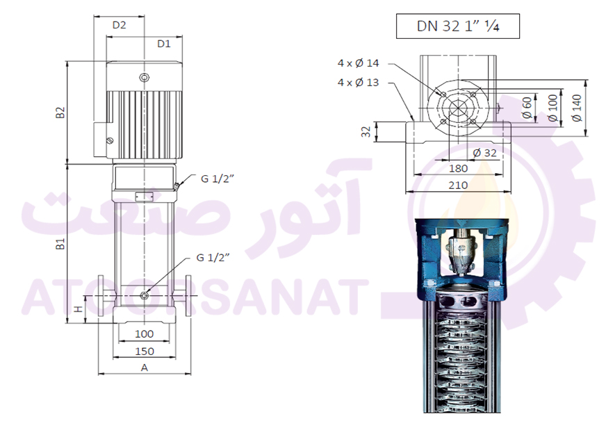 الکتروپمپ طبقاتی عمودی استیل سیستما ایتالیا Sistema MVSt 4-12