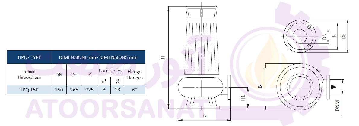 پمپ لجن کش فاضلابی 6 اینچ 18 متری سیستما ایتالیا Sistema TPQ 150-11