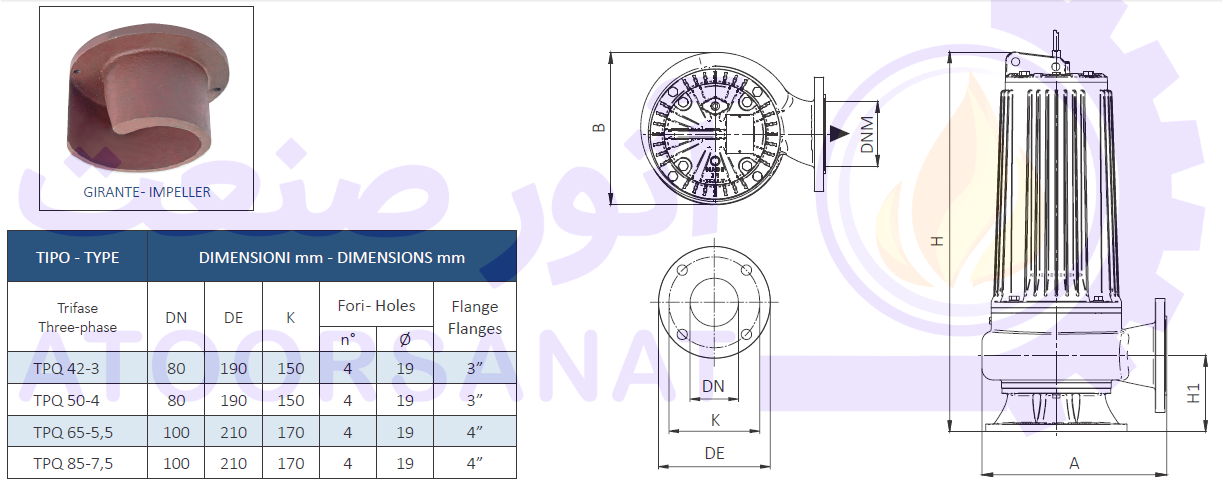 پمپ لجن کش فاضلابی 3 اینچ 25 متری سیستما ایتالیا Sistema TPQt 65-5/5