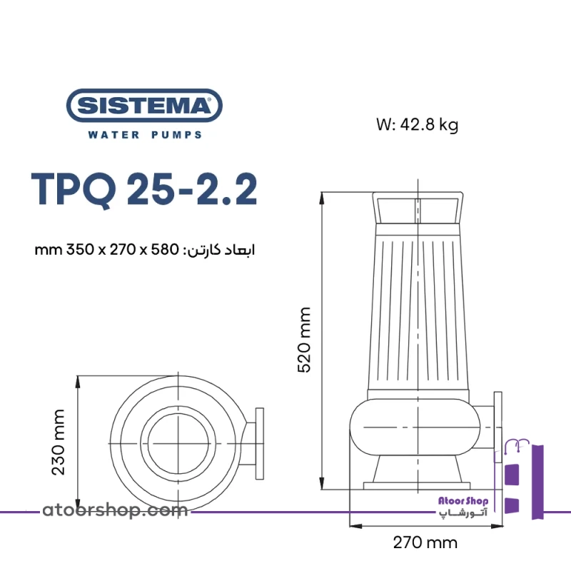 مشخصات فیزیکی پمپ لجنکش Sistema TPQ 25-2/2