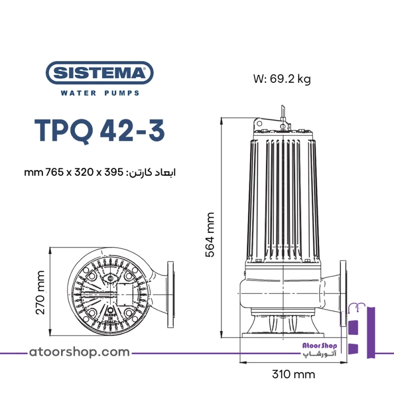 مشخصات فیزیکی پمپ لجنکش Sistema TPQ 42-3