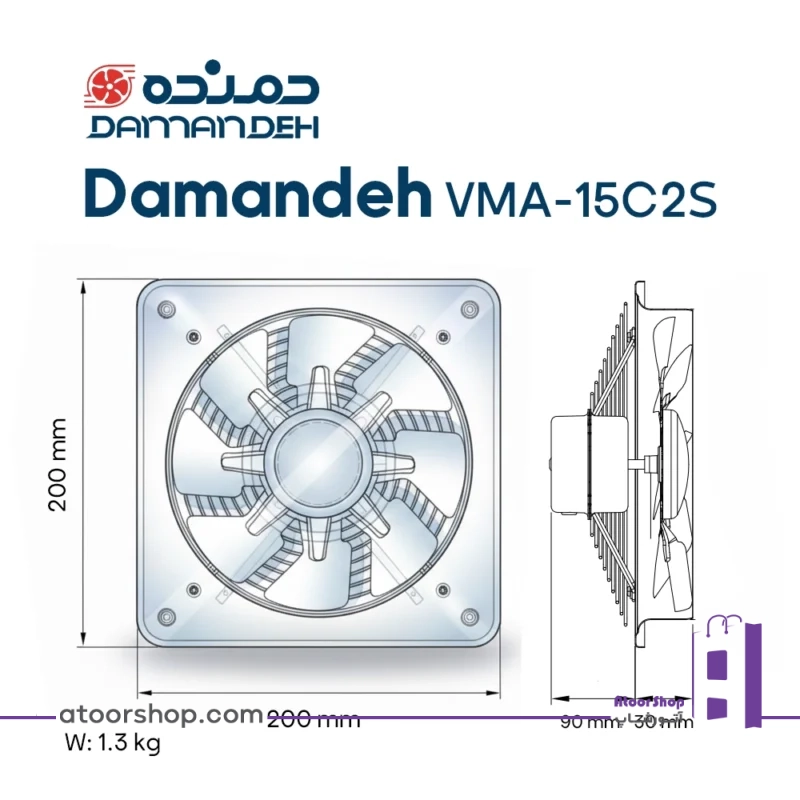 ابعاد فن دمنده خانگی VMA-15C2S