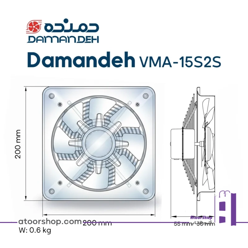 ابعاد فن دمنده خانگی VMA-15S2S