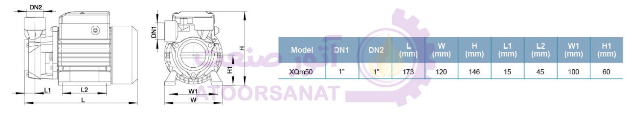 ابعاد پمپ لئو xqm50