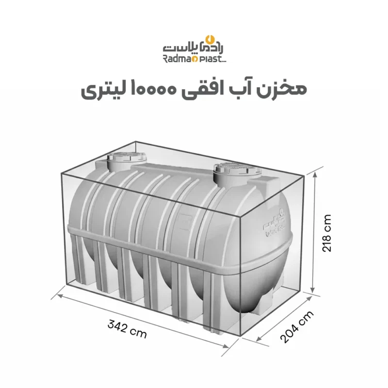 ابعاد مخزن ذخیره افقی ۱۰۰۰۰ لیتری رادمان پلاست