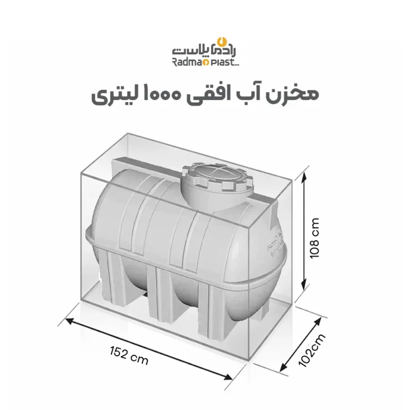 ابعاد مخزن ذخیره ۱۰۰۰ لیتری افقی رادمان پلاست
