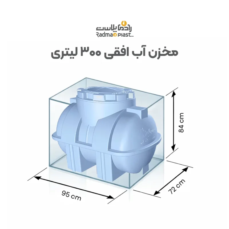 ابعاد منبع ذخیره افقی ۳۰۰ لیتری رادمان پلاست