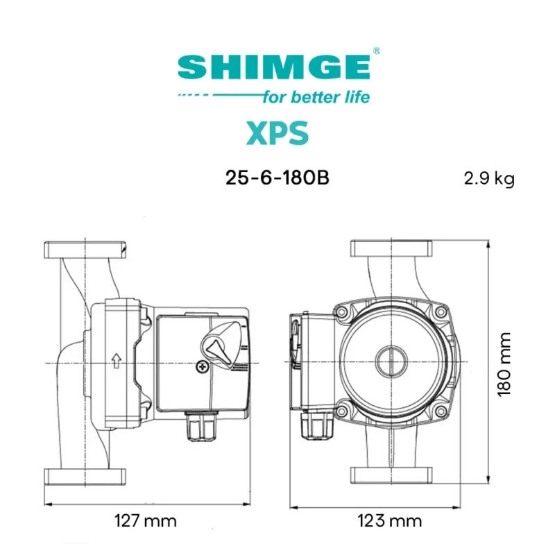 ابعاد پمپ سیرکولاتور شیمجه XPS25-6-180B