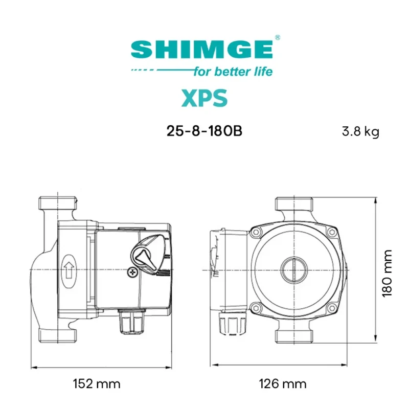 مشخصات فیزیکی پمپ سیرکولاتور شیمجه XPS25-8-180B