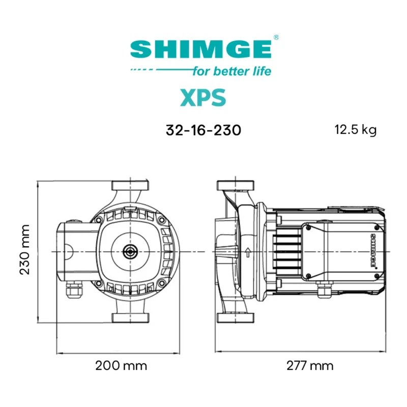 مشخصات فیزیکی پمپ سیرکولاتور شیمجه XPS32-16-230