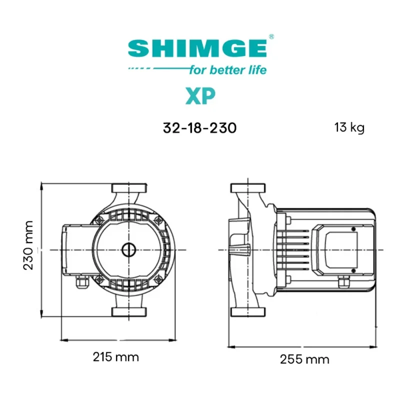ابعاد و مشخصات پمپ سیرکولاتور شیمجه مدل XP32-18-230