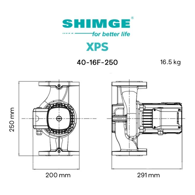 ابعاد پمپ سیرکولاتور شیمجه XPS40-16F-250